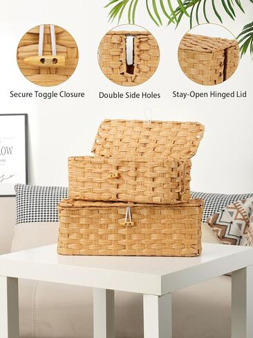 صندوق إدارة الكابلات من تيماري مع أغطية، عبوتين من صناديق تنظيم الكابلات المصنوعة يدويًا للمنزل والمكتب لإخفاء الأسلاك وشريط الطاقة، مجموعة غطاء سلكي لإخفاء الأرضية، صندوق منظم كابلات الروطان المنسوج (رمادي) in Kuwait