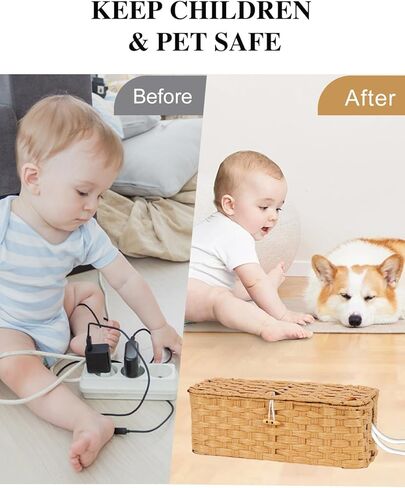 صندوق إدارة الكابلات من تيماري مع أغطية، عبوتين من صناديق تنظيم الكابلات المصنوعة يدويًا للمنزل والمكتب لإخفاء الأسلاك وشريط الطاقة، مجموعة غطاء سلكي لإخفاء الأرضية، صندوق منظم كابلات الروطان المنسوج (رمادي) in Kuwait