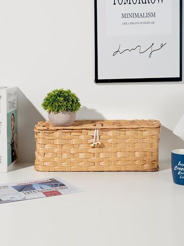 صندوق إدارة الكابلات من تيماري مع أغطية، عبوتين من صناديق تنظيم الكابلات المصنوعة يدويًا للمنزل والمكتب لإخفاء الأسلاك وشريط الطاقة، مجموعة غطاء سلكي لإخفاء الأرضية، صندوق منظم كابلات الروطان المنسوج (رمادي) in Kuwait