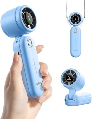 مروحة تربو محمولة من iTurbo، مراوح يدوية صغيرة قابلة للطي، بطارية قابلة لإعادة الشحن، شاشة LED بسرعات عالية 5 تروس، تدفق هواء قوي، مروحة تبريد صغيرة لمدة 12 ساعة، أساسيات السفر للشاطئ، في الهواء الطلق، العمل in Kuwait