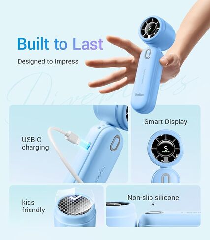 مروحة تربو محمولة من iTurbo، مراوح يدوية صغيرة قابلة للطي، بطارية قابلة لإعادة الشحن، شاشة LED بسرعات عالية 5 تروس، تدفق هواء قوي، مروحة تبريد صغيرة لمدة 12 ساعة، أساسيات السفر للشاطئ، في الهواء الطلق، العمل in Kuwait