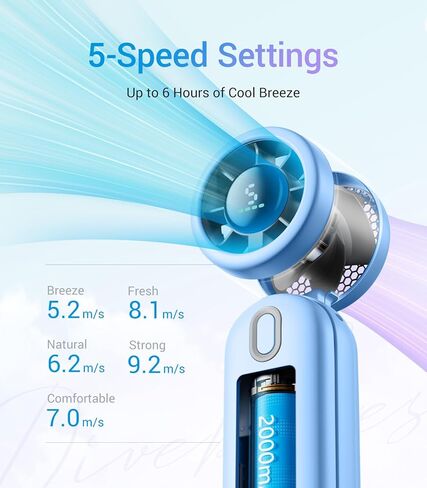 مروحة تربو محمولة من iTurbo، مراوح يدوية صغيرة قابلة للطي، بطارية قابلة لإعادة الشحن، شاشة LED بسرعات عالية 5 تروس، تدفق هواء قوي، مروحة تبريد صغيرة لمدة 12 ساعة، أساسيات السفر للشاطئ، في الهواء الطلق، العمل in Kuwait