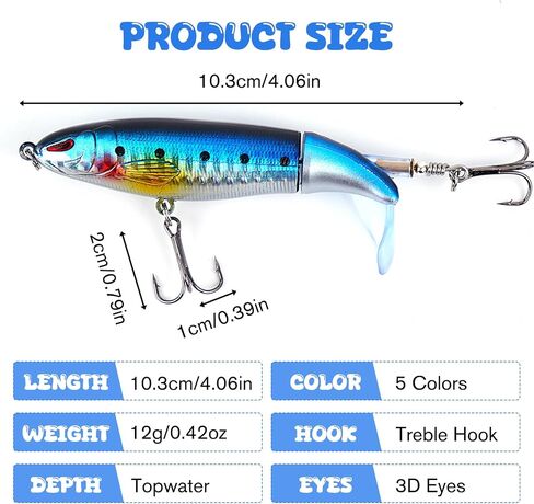 Fishing Lure for Bass, Top Water Fishing Lures with Floating Rotating, Unique Topwater Fishing Lure, Top Water Lures with Hook for Freshwater and Saltwate in Saudi Arabia