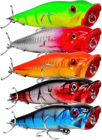 5pcs Floating Topwater Popper Fishing Lure, Popper Lures Fishing Tackle Accessory with Treble Hooks for Pike Bass Salmon (3.54 inch) in Saudi Arabia