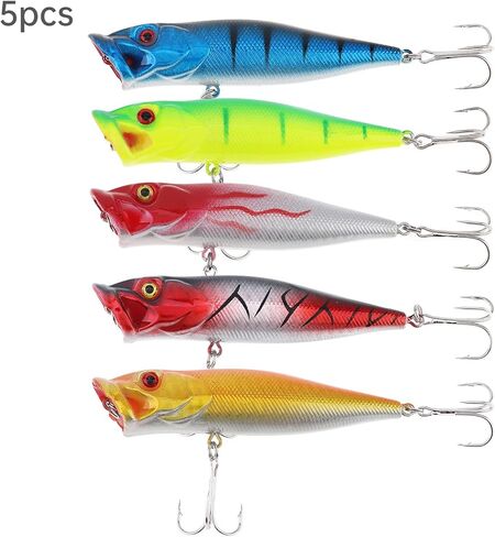 5pcs Floating Topwater Popper Fishing Lure, Popper Lures Fishing Tackle Accessory with Treble Hooks for Pike Bass Salmon (3.54 inch) in Saudi Arabia