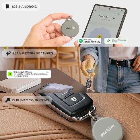 Pebblebee Clip 5 Bluetooth Tracker Tag for Keys & Bags, 130dB Siren | Alt to Air Tag & Android Trackers | LED Strobe, 12-Mo Battery, Alert Safety Mode in Saudi Arabia