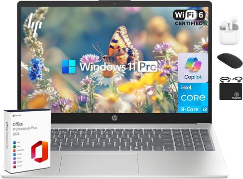 HP Laptop 2025 Flagship Business Ultra Slim, Lifetime Office, AI-Powered,15.6" HD, 8-Core Intel i3, 16GB RAM, 628GB Storage (128GB UFS+500GB Ext), Wi-Fi 6, Copilot Key, HubxcelAccessory, Win 11 Pro in Saudi Arabia