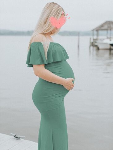 Glampunch Off Shoulder Maternity Dress for Photoshoot，Baby Shower Dress | soft, stretchy fabric,ruffles,elegant slim gowns,fit maxi photography dress,flowy maxi length in Saudi Arabia