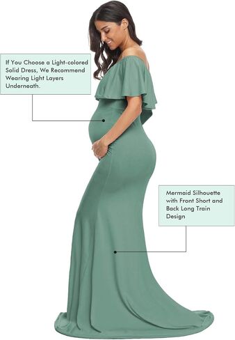 Glampunch Off Shoulder Maternity Dress for Photoshoot，Baby Shower Dress | soft, stretchy fabric,ruffles,elegant slim gowns,fit maxi photography dress,flowy maxi length in Saudi Arabia