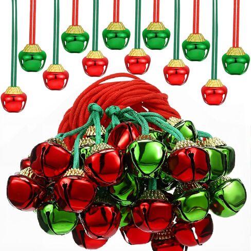 Sumind 100 Pieces Christmas Bell Necklaces Large Bell Necklaces with Connect Ribbons Bulk for Christmas Supplies or Craft Holiday Party Supplies in Saudi Arabia