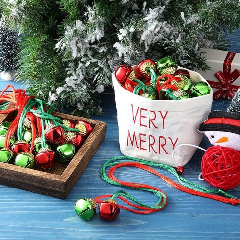 Sumind 100 Pieces Christmas Bell Necklaces Large Bell Necklaces with Connect Ribbons Bulk for Christmas Supplies or Craft Holiday Party Supplies in Saudi Arabia