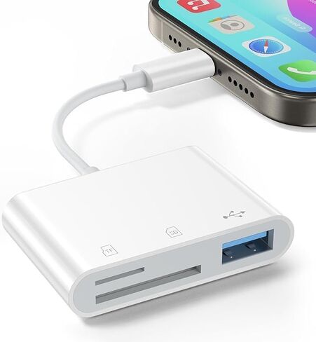 قارئ بطاقة SD لجهاز iPhone iPad، محول بطاقة ذاكرة Lightning USB-C ثنائي الموصل مع فتحات SD MicroSD USB-A، عارض بطاقة كاميرا Trail، التوصيل والتشغيل المحمول in Kuwait