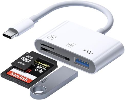 قارئ بطاقة SD لجهاز iPhone iPad، محول بطاقة ذاكرة Lightning USB-C ثنائي الموصل مع فتحات SD MicroSD USB-A، عارض بطاقة كاميرا Trail، التوصيل والتشغيل المحمول in Kuwait