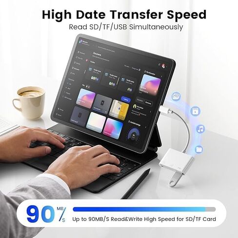 قارئ بطاقة SD لجهاز iPhone iPad، محول بطاقة ذاكرة Lightning USB-C ثنائي الموصل مع فتحات SD MicroSD USB-A، عارض بطاقة كاميرا Trail، التوصيل والتشغيل المحمول in Kuwait