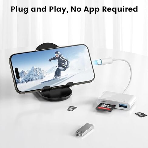 قارئ بطاقة SD لجهاز iPhone iPad، محول بطاقة ذاكرة Lightning USB-C ثنائي الموصل مع فتحات SD MicroSD USB-A، عارض بطاقة كاميرا Trail، التوصيل والتشغيل المحمول in Kuwait