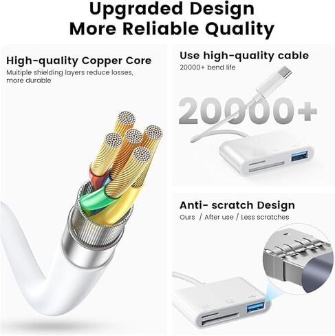 قارئ بطاقة SD لجهاز iPhone iPad، محول بطاقة ذاكرة Lightning USB-C ثنائي الموصل مع فتحات SD MicroSD USB-A، عارض بطاقة كاميرا Trail، التوصيل والتشغيل المحمول in Kuwait
