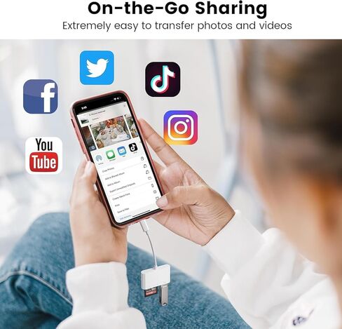 قارئ بطاقة SD لجهاز iPhone iPad، محول بطاقة ذاكرة Lightning USB-C ثنائي الموصل مع فتحات SD MicroSD USB-A، عارض بطاقة كاميرا Trail، التوصيل والتشغيل المحمول in Kuwait