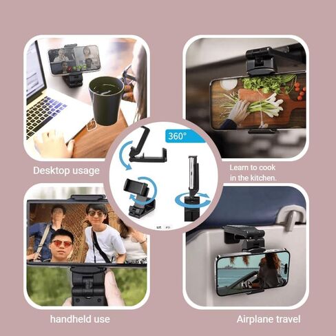 قطعة واحدة حامل هاتف متعدد الزوايا قابل للدوران 360 درجة للسفر والمكتب - حامل قابل للطي غير قابل للانزلاق مع قبضة آمنة، حامل مكتب محمول للطائرة/الأمتعة/الكمبيوتر اللوحي، أسود in Saudi Arabia