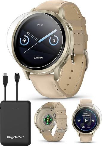 حزمة ساعة PlayBetter Garmin Venu 4 (أردواز/أسود، 41 ملم) للياقة البدنية بنظام تحديد المواقع العالمي - شاشة AMOLED، مصباح يدوي مدمج، شاحن محمول طويل العمر وواقيات شاشة عالية الدقة in Kuwait
