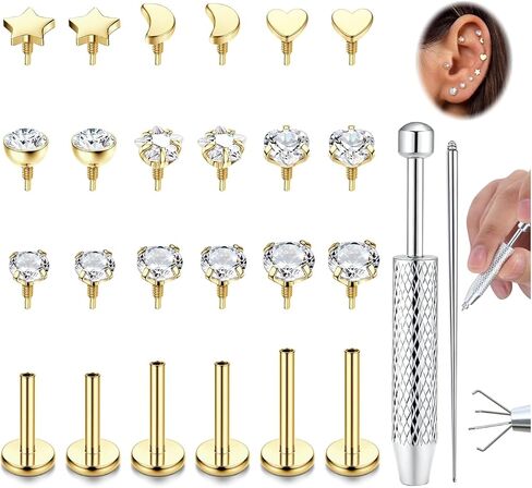 Fansilver 14K Gold Filled Nose Studs for Women 316L Surgical Steel Internal Thread Flat Back Stud earrings CZ Lip Labret Nose Rings Studs Hypoallergenic Lip Monroe Labret Medusa Piercing Jewelry in Saudi Arabia