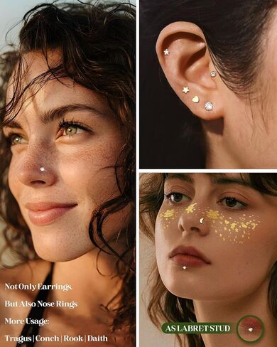 Fansilver 14K Gold Filled Nose Studs for Women 316L Surgical Steel Internal Thread Flat Back Stud earrings CZ Lip Labret Nose Rings Studs Hypoallergenic Lip Monroe Labret Medusa Piercing Jewelry in Saudi Arabia