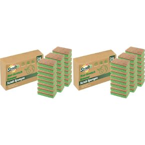 Natural Plant-Based Scrub Sponge by Scrub-it, Non-Scratch, Biodegradable scrubbing sponges with a Tough Anti-Bacterial scouring pad for Kitchen and Bathroom– 24 Pack in Kuwait