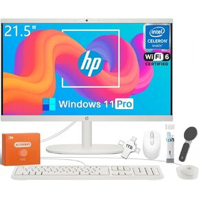 كمبيوتر HP All in One المكتبي للمنزل، Intel Celeron J4025، 21.5 بوصة FHD مضاد للتوهج، WiFi 6، 32 جيجابايت DDR4، 1 تيرابايت SSD، محرك فلاش USB 1 تيرابايت، كمبيوتر منزلي، لوحة مفاتيح وماوس سلكي، Windows 11 Pro، مع ملحقات in Kuwait