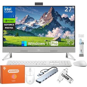 كمبيوتر مكتبي ديل انسبايرون 7730 الكل في واحد، شاشة لمس 27 بوصة، كور 7-150U (حتى 5.4 جيجاهرتز)، ذاكرة الوصول العشوائي DDR5 سعة 32 جيجابايت، 1 تيرابايت SSD، NVIDIA GeForce MX570A، Copilot AI، Windows 11 Pro، لوحة مفاتيح وماوس لاسلكي، مع ملحقات in Kuwait