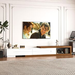 82-110" Extendable TV Stand, Wood Reversible Media Console with 2 Drawers, Modern Entertainment Center for Up to 120 Inch TV for Living Room Bedroom, Black& Walnut in Saudi Arabia