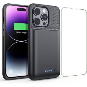 حافظة بطارية Feob لهاتف iPhone 14 Pro (6.1 بوصة)، حافظة شحن بطارية نحيفة للغاية بقوة 7200 مللي أمبير في الساعة، غطاء شاحن ممتد واقٍ قابل لإعادة الشحن لهاتف iPhone 14 Pro-أسود in Kuwait