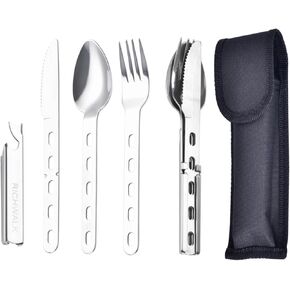 4-in-1 Camping Spoon Fork Knife Combos Set of 4 - Portable Stainless Steel Flatware Spoon Fork kit - fork Knife & Bottle Opener Combo Pack for Picnic Hiking Travel in Saudi Arabia