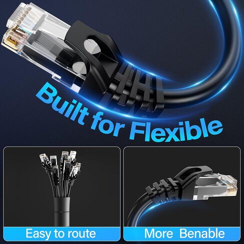 Cat6 Ethernet Cable10Gbps 75 ft, UTP Ethernet Cable Cat 6, Flexible Bare Copper Cat6 Cable, Cat 6 Network Cable for Server, Data Center, Black in Saudi Arabia