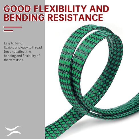 Expandable Braided Cable Sleeve, PP Yarn + PET Braided Expandable Sleeving Cable Management Protection High Density PET Wire Cover Sheath for Cables (Green Black, 4mm-19ft) in Kuwait