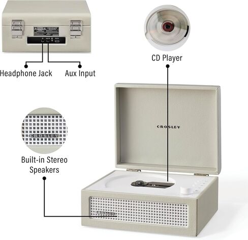 Crosley CR3517A-DU Voyager Retro Portable CD Player with Stereo Bluetooth Speakers and FM Radio, Dune in Saudi Arabia