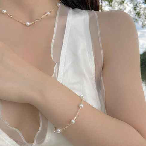 Cowlyn Pearl Bracelet Baroque Cultured Handmade Wind Bossimi 18K Gold Work Around Silk Adjustable Charm Fashion Valentine Delicate Vintage Jewelry for Women Girl Mom in Saudi Arabia