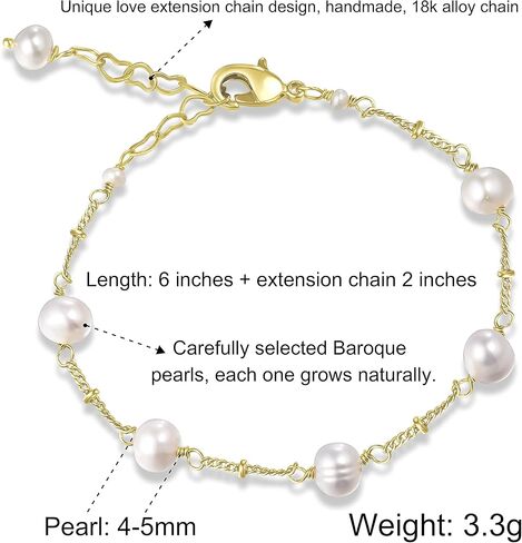 Cowlyn Pearl Bracelet Baroque Cultured Handmade Wind Bossimi 18K Gold Work Around Silk Adjustable Charm Fashion Valentine Delicate Vintage Jewelry for Women Girl Mom in Saudi Arabia