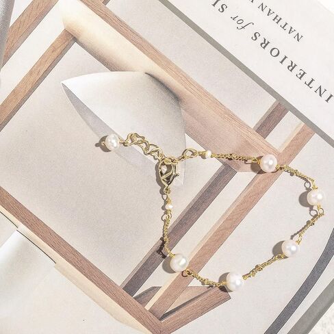 Cowlyn Pearl Bracelet Baroque Cultured Handmade Wind Bossimi 18K Gold Work Around Silk Adjustable Charm Fashion Valentine Delicate Vintage Jewelry for Women Girl Mom in Saudi Arabia