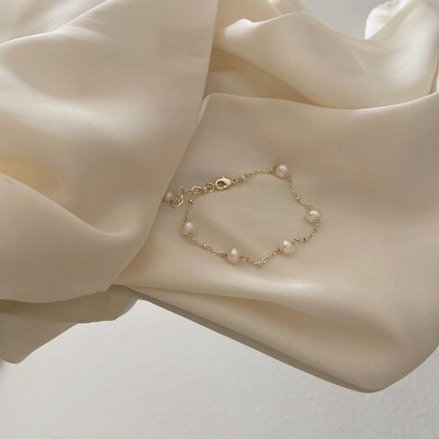 Cowlyn Pearl Bracelet Baroque Cultured Handmade Wind Bossimi 18K Gold Work Around Silk Adjustable Charm Fashion Valentine Delicate Vintage Jewelry for Women Girl Mom in Saudi Arabia