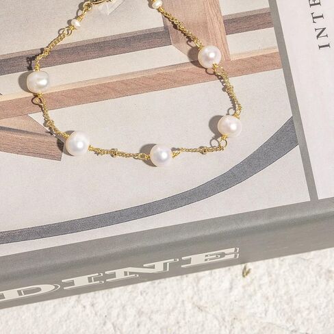 Cowlyn Pearl Bracelet Baroque Cultured Handmade Wind Bossimi 18K Gold Work Around Silk Adjustable Charm Fashion Valentine Delicate Vintage Jewelry for Women Girl Mom in Saudi Arabia