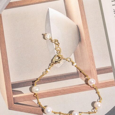 Cowlyn Pearl Bracelet Baroque Cultured Handmade Wind Bossimi 18K Gold Work Around Silk Adjustable Charm Fashion Valentine Delicate Vintage Jewelry for Women Girl Mom in Saudi Arabia