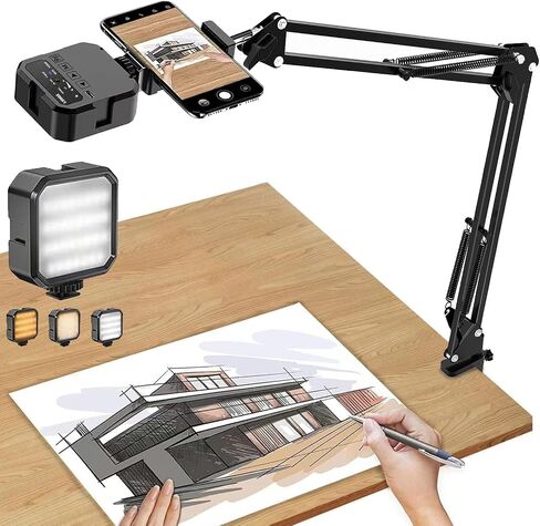 Overhead Phone Mount with LED Light, Articulating Arm Stand for Live Streaming, Video Recording, Desk-Mounted Document Camera in Saudi Arabia