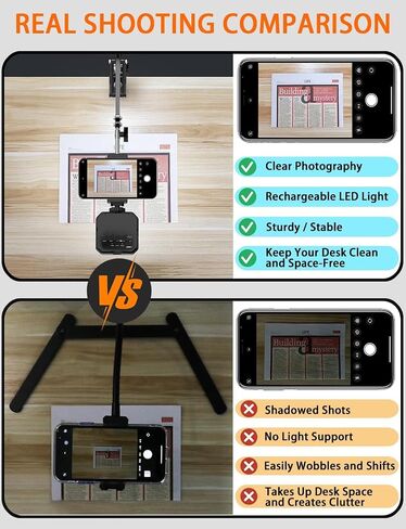 Overhead Phone Mount with LED Light, Articulating Arm Stand for Live Streaming, Video Recording, Desk-Mounted Document Camera in Saudi Arabia