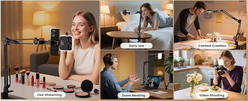 Overhead Phone Mount with LED Light, Articulating Arm Stand for Live Streaming, Video Recording, Desk-Mounted Document Camera in Saudi Arabia