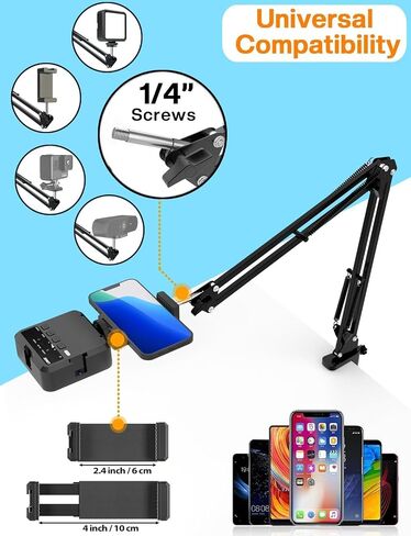 Overhead Phone Mount with LED Light, Articulating Arm Stand for Live Streaming, Video Recording, Desk-Mounted Document Camera in Saudi Arabia