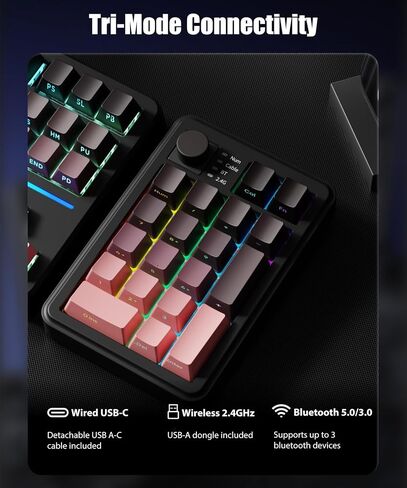 Gasket Mechanical Numpad Wireless 2.4G / Bluetooth 5.0 / Wired USB-C Programmable Macro Keypad RGB Backlit Hot Swappable Number Pad Numeric Keyboard Volume Knob PBT Keycaps, BlackBerry Pink in Saudi Arabia