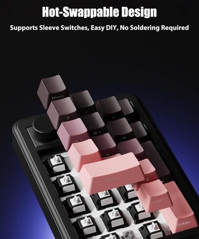 Gasket Mechanical Numpad Wireless 2.4G / Bluetooth 5.0 / Wired USB-C Programmable Macro Keypad RGB Backlit Hot Swappable Number Pad Numeric Keyboard Volume Knob PBT Keycaps, BlackBerry Pink in Saudi Arabia