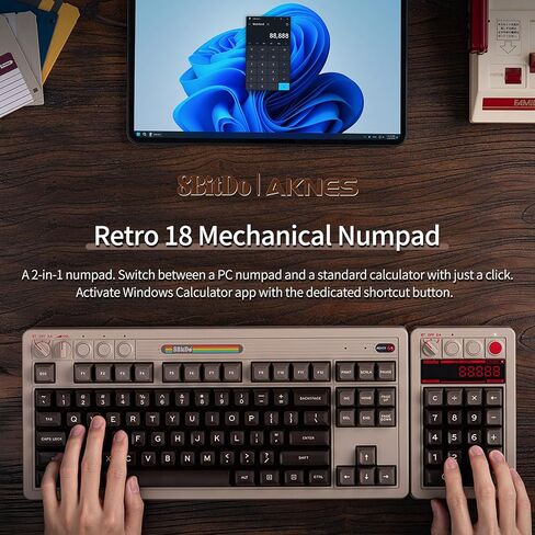 AKNES 8Bitdo Retro 18 Mechanical 2-in-1 PC Numpad and Calculator, Bluetooth/2.4G/Wired for Windows and Android - C64 Edition in Saudi Arabia