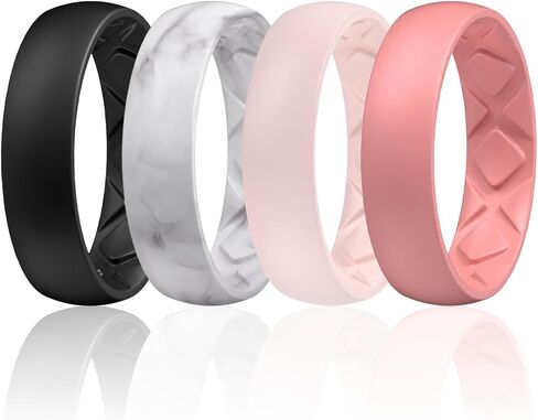 Egnaro Inner Arc Ergonomic Breathable Design, Silicone Rings for Women with Half Sizes, Women's Silicone Wedding Band, 6mm Wide - 2mm Thick in Kuwait