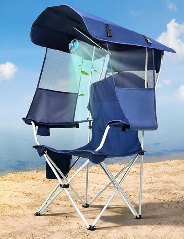 Beach Chair with Canopy Shade, Folding Camping Chair with Canopy with Cup Holder, Side Pocket for Camp, Beach, Tailgates, Fishing - Support 330 LBS in Saudi Arabia