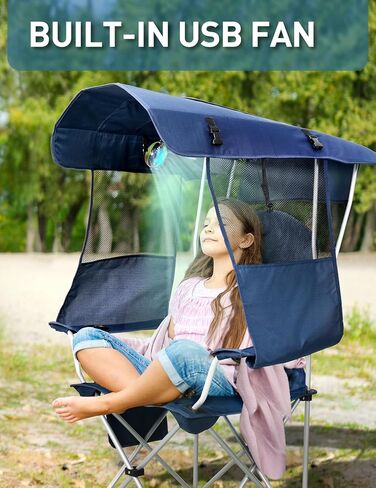 Beach Chair with Canopy Shade, Folding Camping Chair with Canopy with Cup Holder, Side Pocket for Camp, Beach, Tailgates, Fishing - Support 330 LBS in Saudi Arabia